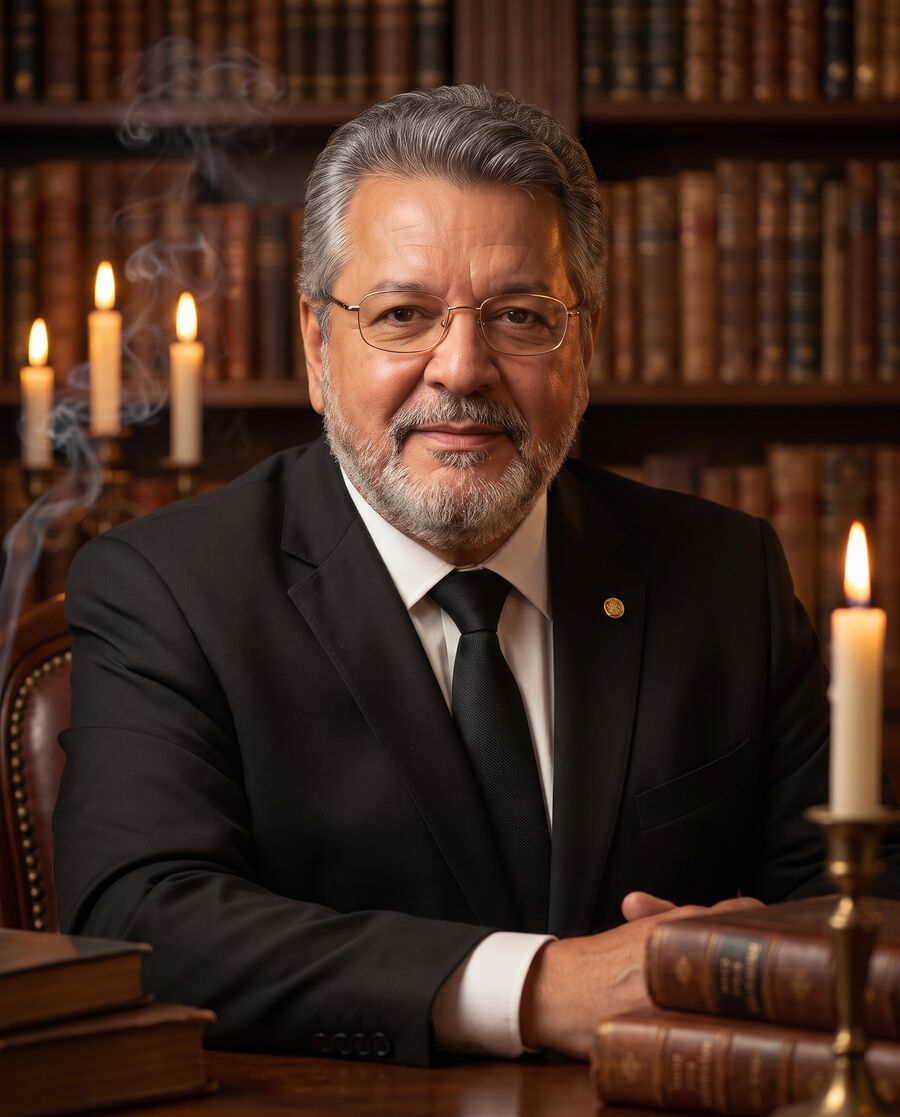 Retrato del Maestro Martín Valverde en su estudio, con velas y libros